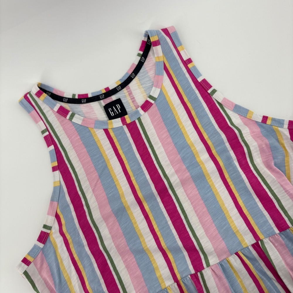 Gap Multi Color Striped Tiered Sleeveless Knit Dress XL Pink Blue Yellow